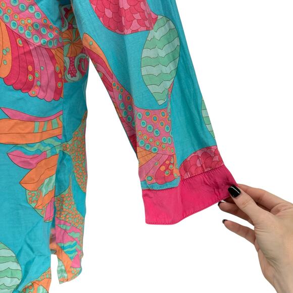 Britt Ryan Mini Dress Silk Blend Bright Pink Blue Tropical V-Neck Beach Medium - Picture 4 of 6